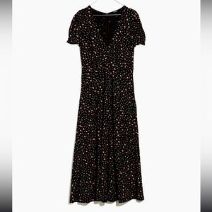 Puff-Sleeve Faux-Wrap Midi Dress in Stem Scatter, Size 14 (barely worn/like new)